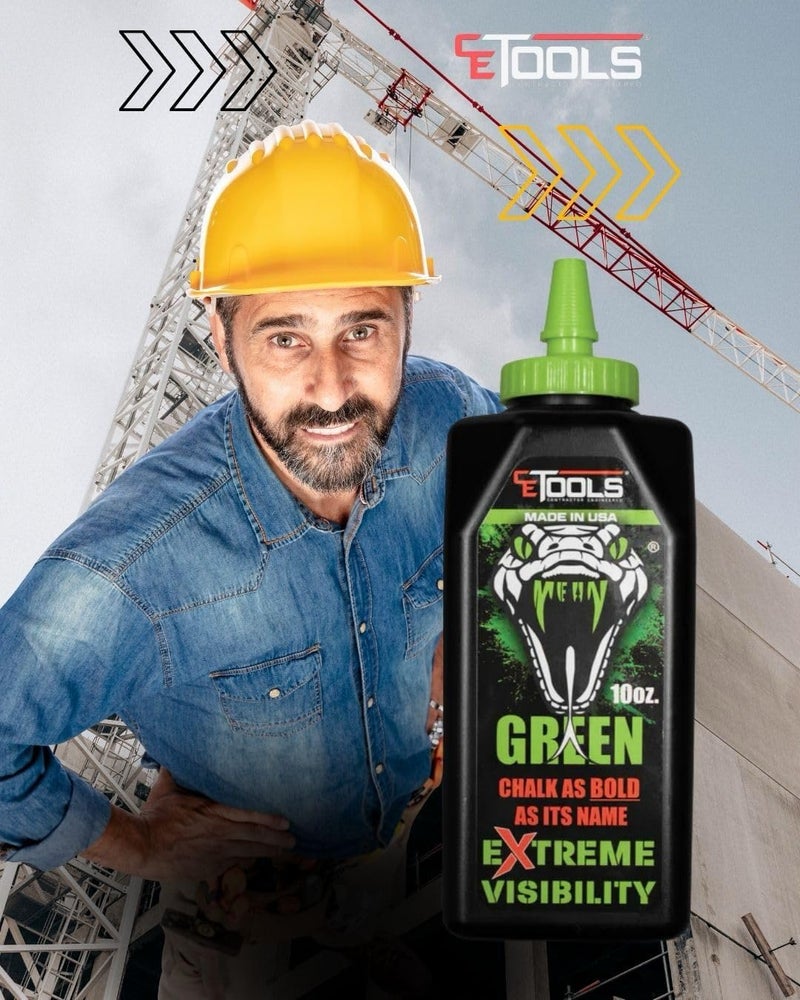 CE TOOLS Mean Green® Marking Chalk, Color GREEN, EXTREME VISIBILITY, MADE IN USA -10 oz (283.5g) For Chalkline, Hydrophobic, Construction Chalk. - Image 5