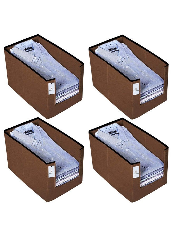 Kuber Industries Non-Woven Shirt Stacker/Clothes Organizer|Solid Color & Foldable Non Woven Material|Closet & Wardrobe Organizer|Size 40 x 20 x 25 Cm, Pack of 4 (Brown) - Image 1