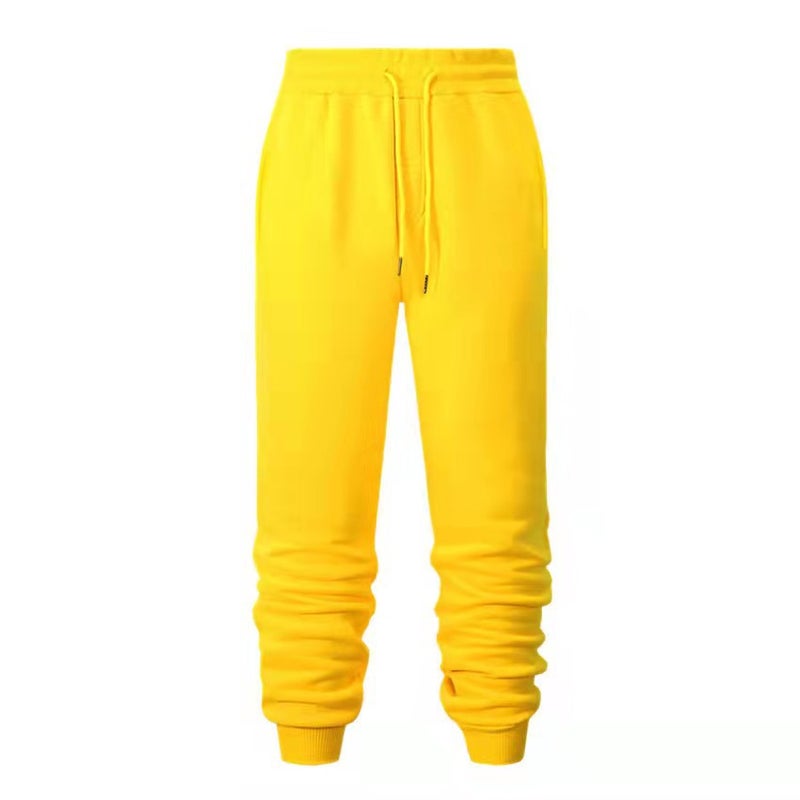 2021 Mens Casual Sweatpants Autumn Winter Solid Color Loose Fit Yellow 
