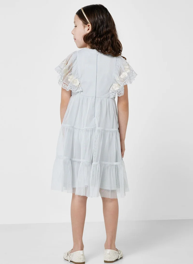 Frock and Frill Embroidered Mesh Dress
