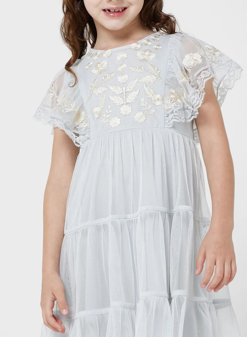 Frock and Frill Embroidered Mesh Dress