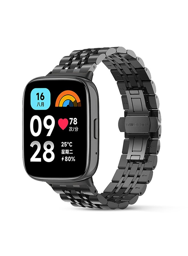 O Ozone Metal Watch Strap For Redmi Watch 3 Active/Redmi Watch 3 Lite Wristband Stainless Steel Strap Bracelet for Men Women- Black - Image 1