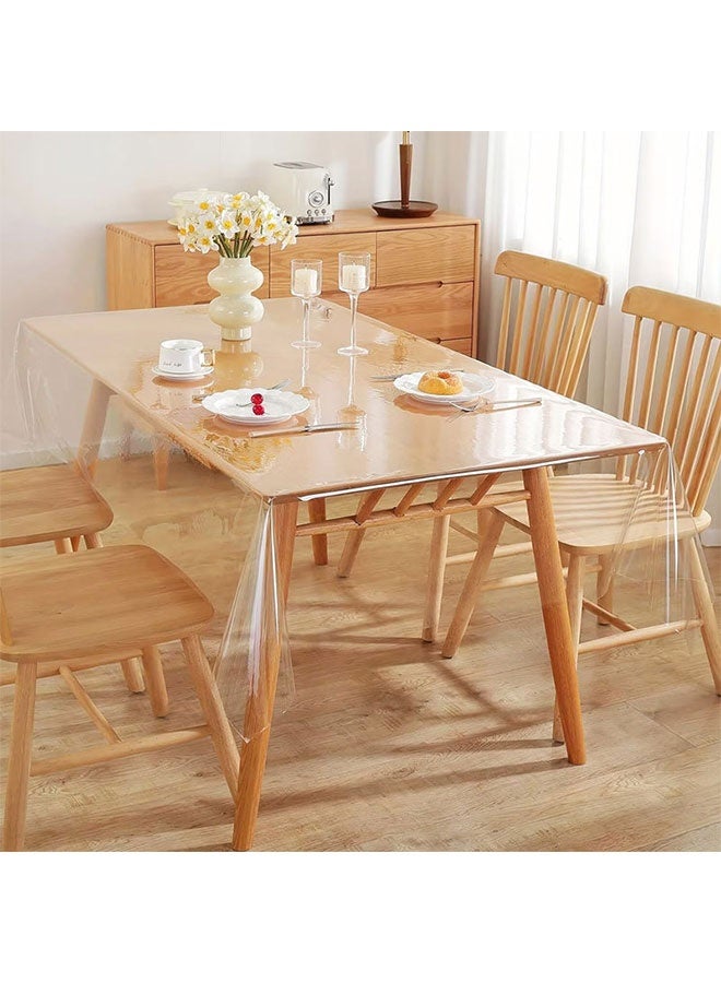 Transparent Tablecloth, 140CM*180CM PVC Table Cover, Clear Plastic Tablecloth Protector, Rectangle Vinyl Table Cover, Wipeable PVC Table Cloth, Clear Desk Cover Protector, Table Protector Mat for Dining Tables, Camping, Parties and Holidays, 100% Waterproof Oilproof Stain Resistant - Image 1