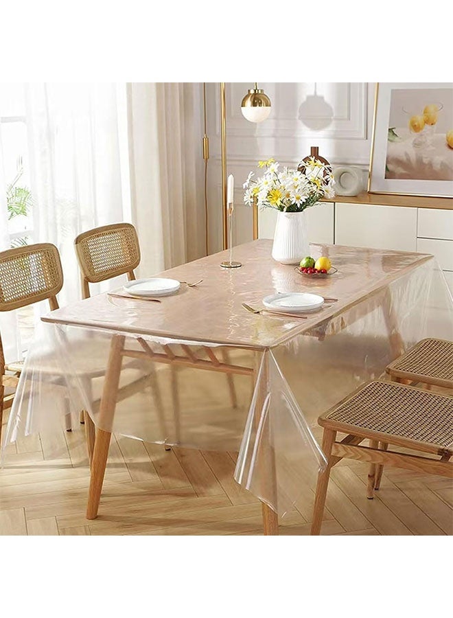 Transparent Tablecloth, 140CM*180CM PVC Table Cover, Clear Plastic Tablecloth Protector, Rectangle Vinyl Table Cover, Wipeable PVC Table Cloth, Clear Desk Cover Protector, Table Protector Mat for Dining Tables, Camping, Parties and Holidays, 100% Waterproof Oilproof Stain Resistant - Image 2