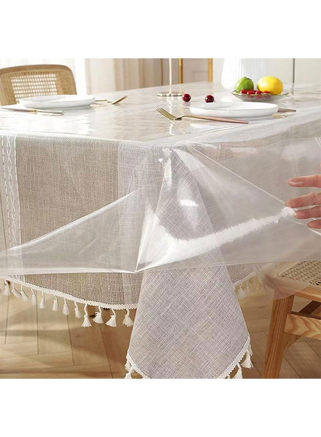 Transparent Tablecloth, 140CM*180CM PVC Table Cover, Clear Plastic Tablecloth Protector, Rectangle Vinyl Table Cover, Wipeable PVC Table Cloth, Clear Desk Cover Protector, Table Protector Mat for Dining Tables, Camping, Parties and Holidays, 100% Waterproof Oilproof Stain Resistant - Image 4