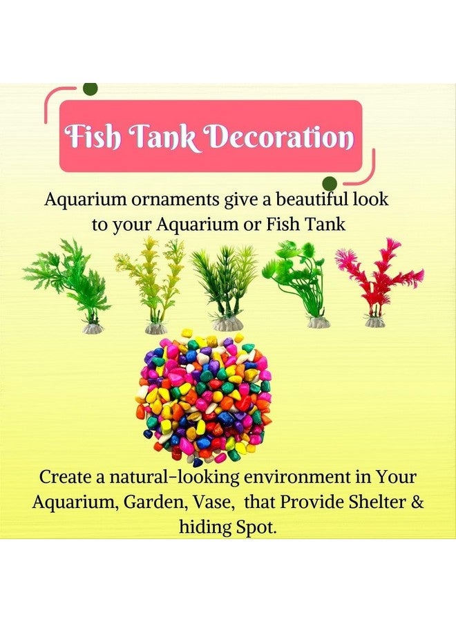 Aquarium Artificial Plastic Plant With Multicolour Stone Combo - (4Inch Plant-10Pcs + Stone-2Kg, Small) For Fish Tank, Garden Lawn, Home & Office Decor - Image 3