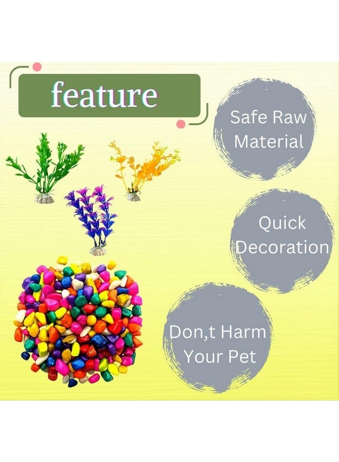 Aquarium Artificial Plastic Plant With Multicolour Stone Combo - (4Inch Plant-10Pcs + Stone-2Kg, Small) For Fish Tank, Garden Lawn, Home & Office Decor - Image 5