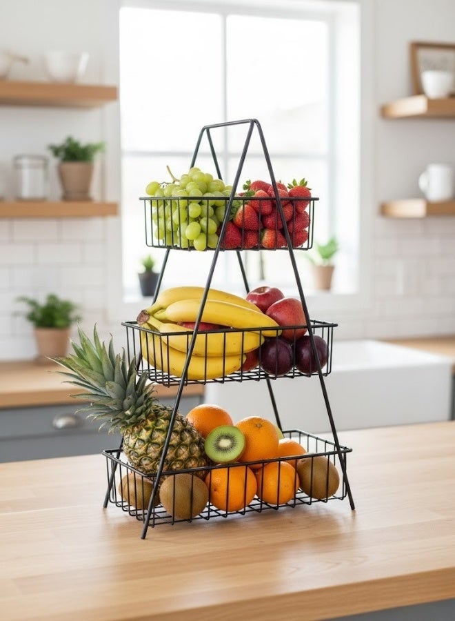 هابي هوم سلة فاكهة متعددة الطبقات بثلاث طبقات بمقبض معدني قوي - تصميم عصري لتقديم الفاكهة والحلويات وحفظ الخضروات - مثالية للتخزين والتنظيم في المطبخ أو على طاولة الطعام - سهلة التنظيف، سعة كبيرة للحفلات والمناسبات - أسود - Image 3
