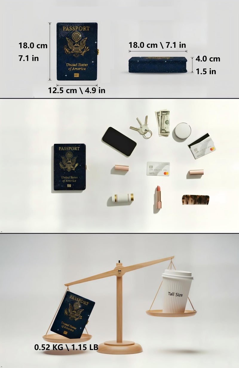 Boutique De FGG Retro Crystal Clutch Purses for Women Luxury Rhinestone Evening Bag Novelty Formal Party Clutch Handbag,Mini,Navy American Passport - Image 5