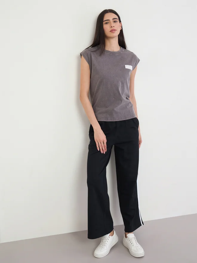 Styli Grey 100% Cotton Acid Wash T-Shirt