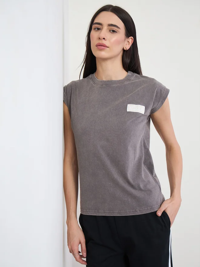 Styli Grey 100% Cotton Acid Wash T-Shirt