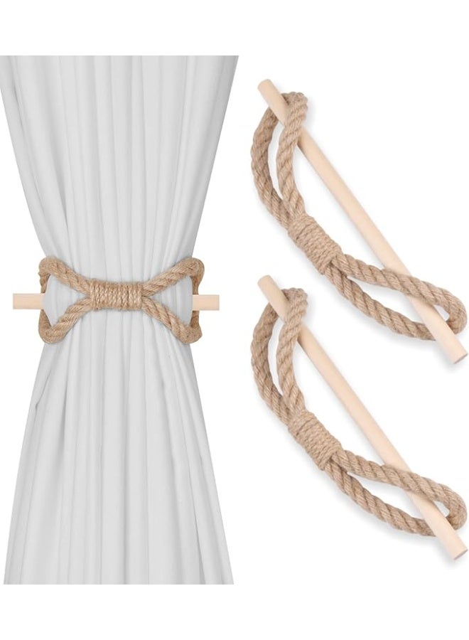 Antikiano 2 Pieces Farmhouse Curtain Tiebacks Curtain Holdbacks Handmade Curtain Tie Backs with Wood Club Hemp Rope Tie Backs Curtain Pull Backs Curtain Ties for Drapes (Jute Rope, 2) - Image 3