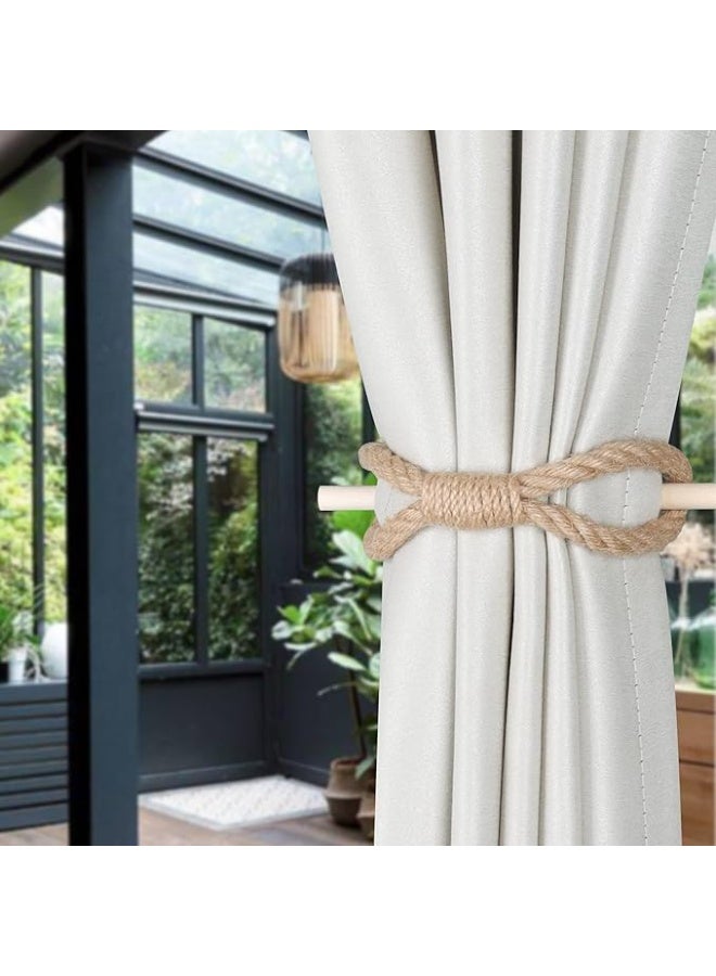 Antikiano 2 Pieces Farmhouse Curtain Tiebacks Curtain Holdbacks Handmade Curtain Tie Backs with Wood Club Hemp Rope Tie Backs Curtain Pull Backs Curtain Ties for Drapes (Jute Rope, 2) - Image 1