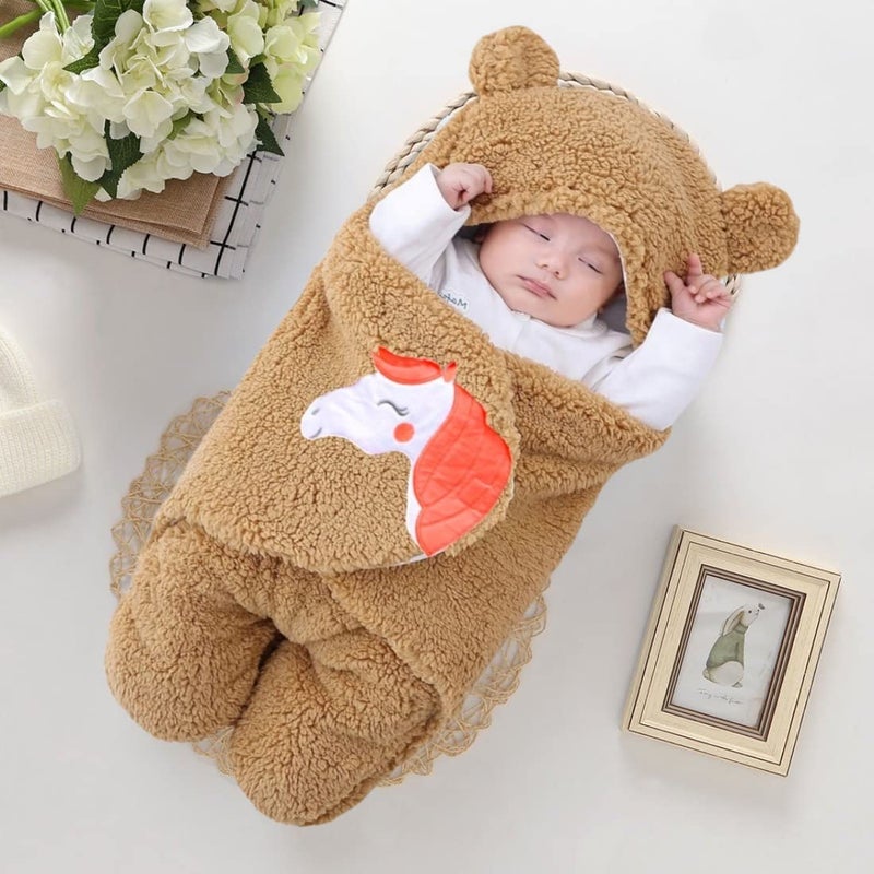 BRANDONN Baby Blankets New Born Pack of Hooded Supersoft Wearable Unicorn Wrapper Cum Baby Sleeping Bag for Babies (70 cm x 76 cm, 0-6 Months) Fleece, Beige - Image 2