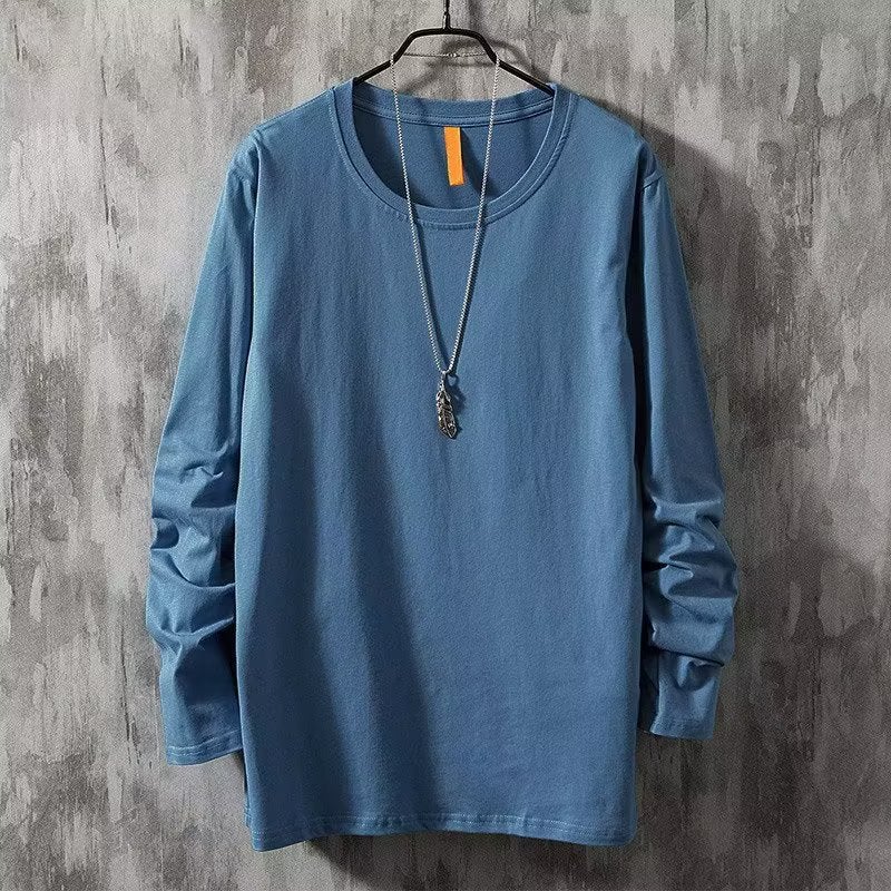 202 Spring and Autumn long-sleeved T-shirt men's fashion brand T-shirt loose handsome solid color all-match top trendy bottoming shirt - Image 2