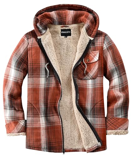 Elesuit Women's Full Zip Fleece Flannel Jacket Plaid Hooded Jackets Sherpa Lind Hoodies for Women Orange X-Large - Image 1