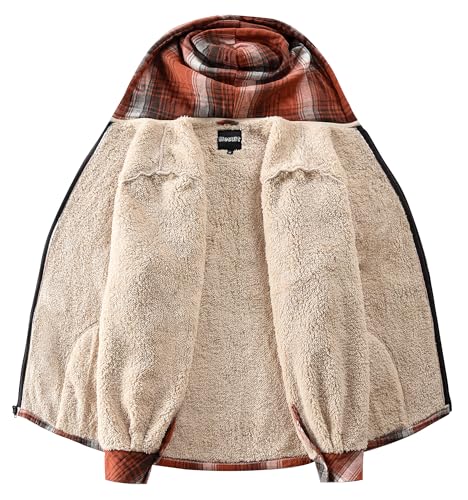 Elesuit Women's Full Zip Fleece Flannel Jacket Plaid Hooded Jackets Sherpa Lind Hoodies for Women Orange X-Large - Image 4