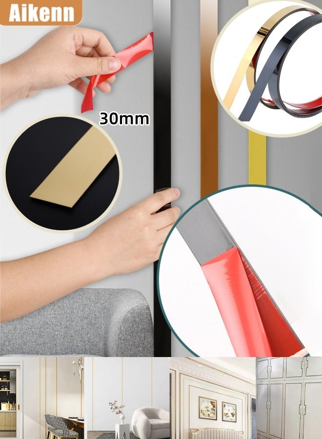 Aikenn 30mm Gold Wall Decorative Strips Stainless Steel Peel And Stick Mirror Decorative Strips Self-Adhesive Metal Decorative Strips Mirror Metallized Mirror Finish Suitable For Wall Mirror Frame Border Decorative Strips  - Image 1