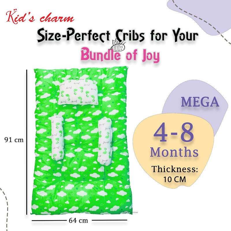 Kid's Charm Kids Charm Baby Sleeping CloudMega Portable 2 in 1 for 4 to 8 Months New Born Baby Baby Sleeping Bed Cotton PillowGreen - Image 2