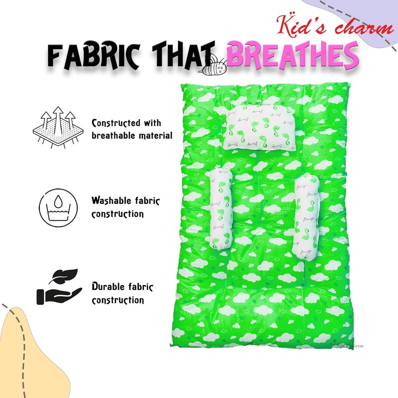 Kid's Charm Kids Charm Baby Sleeping CloudMega Portable 2 in 1 for 4 to 8 Months New Born Baby Baby Sleeping Bed Cotton PillowGreen - Image 4