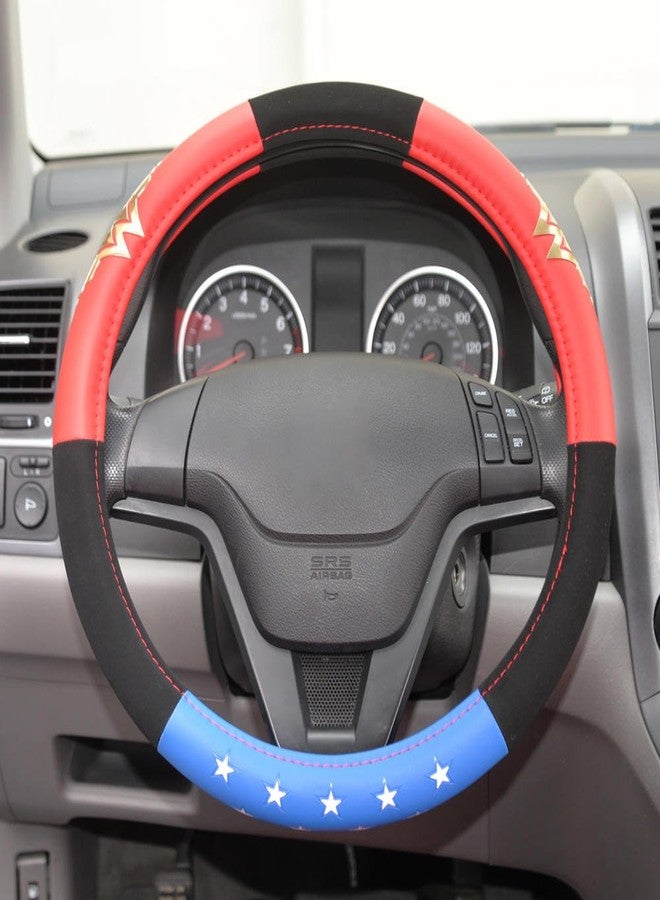 BDK Wonder Woman Steering Wheel Cover - Synthetic Leather - Stars & Gold Logo - Fits All Standard Size Wheel 15 Inch, Model Number: WBSW-1904 - Image 2