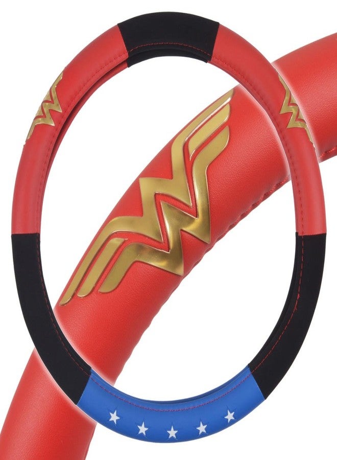 BDK Wonder Woman Steering Wheel Cover - Synthetic Leather - Stars & Gold Logo - Fits All Standard Size Wheel 15 Inch, Model Number: WBSW-1904 - Image 1