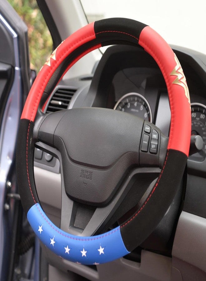 BDK Wonder Woman Steering Wheel Cover - Synthetic Leather - Stars & Gold Logo - Fits All Standard Size Wheel 15 Inch, Model Number: WBSW-1904 - Image 4