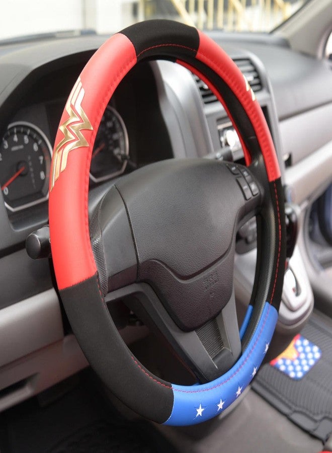 BDK Wonder Woman Steering Wheel Cover - Synthetic Leather - Stars & Gold Logo - Fits All Standard Size Wheel 15 Inch, Model Number: WBSW-1904 - Image 5
