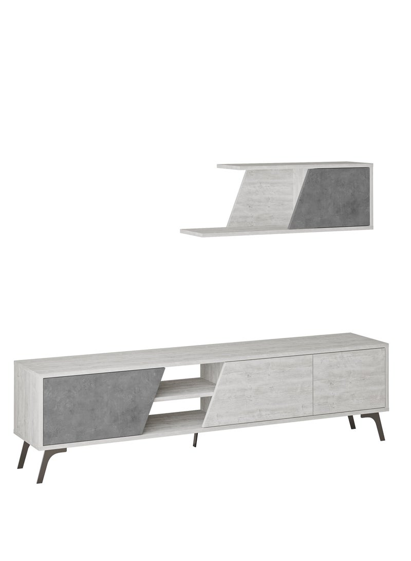 Mourah Home Fiona Tv Unit Up To 70'' Inch Tvs With Shelf 3Door And 2Tier Storage | Tv Cabinet For Living Room| 180X35.6X48 Cm| White Retro Grey  - Image 5