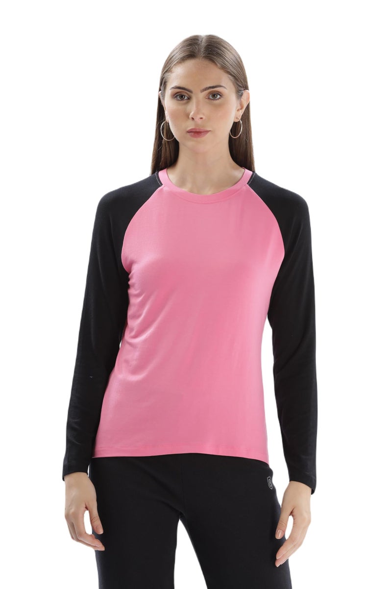 DOMIN8 Women's T Shirt with Contrast Color Raglan Full Sleeve - Image 1