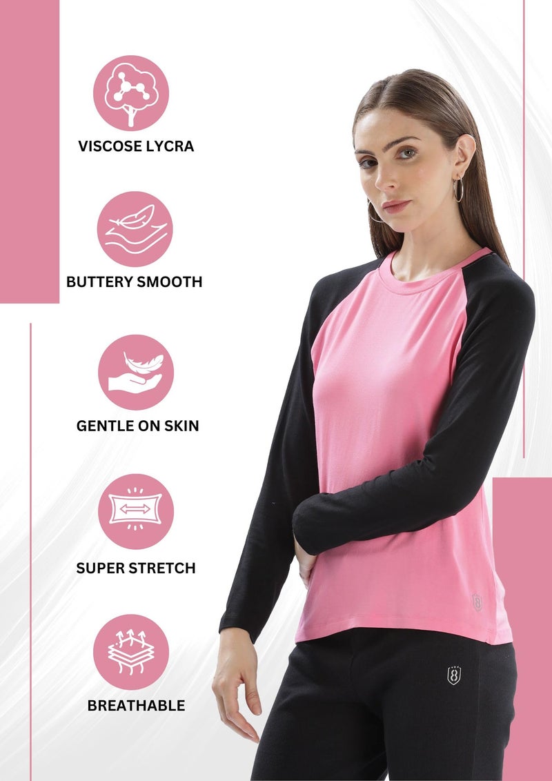 DOMIN8 Women's T Shirt with Contrast Color Raglan Full Sleeve - Image 3