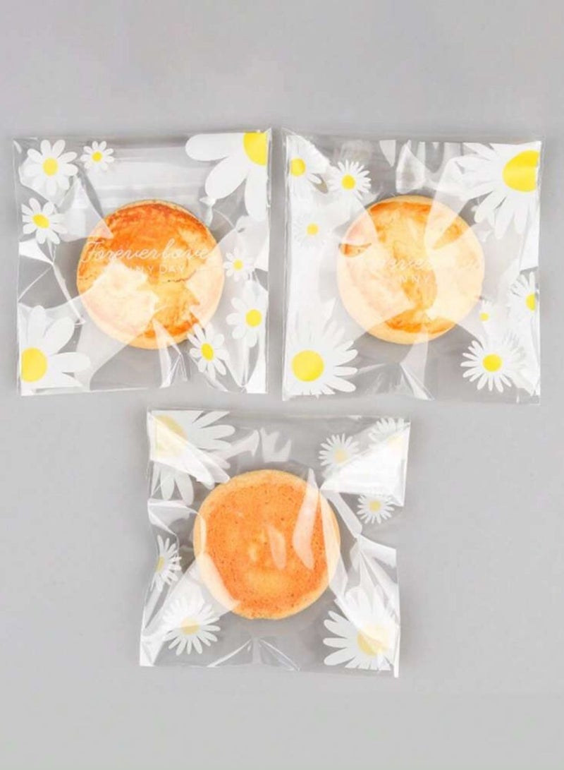 100Pcs Clear Cookie & Candy Bags with Daisy Print – Perfect for Cookies, Chocolates, Baked Goods, Party Favors and Gift Packaging - Image 3