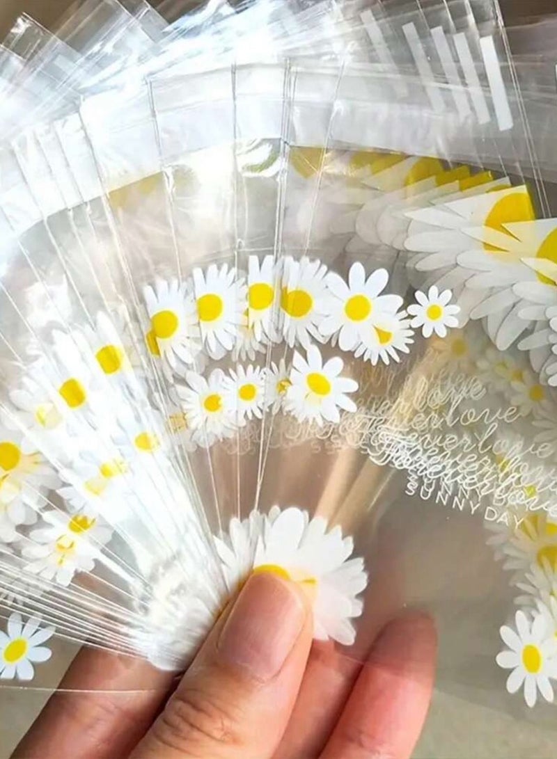 100Pcs Clear Cookie & Candy Bags with Daisy Print – Perfect for Cookies, Chocolates, Baked Goods, Party Favors and Gift Packaging - Image 2