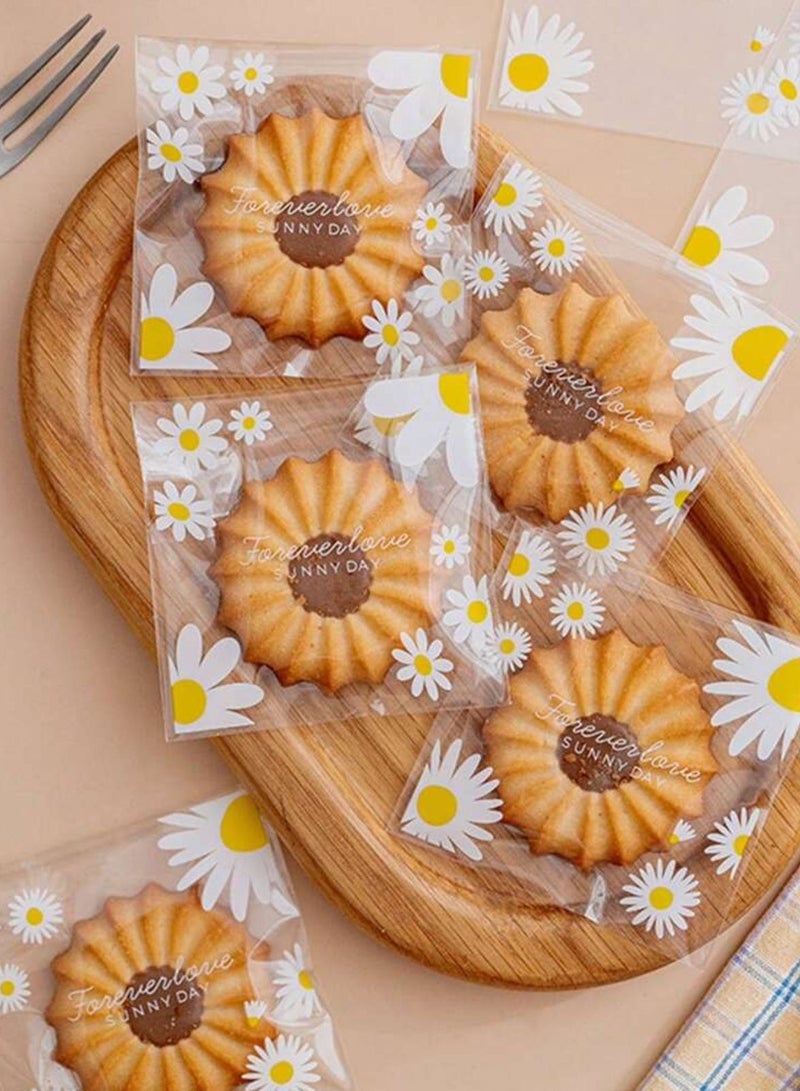 100Pcs Clear Cookie & Candy Bags with Daisy Print – Perfect for Cookies, Chocolates, Baked Goods, Party Favors and Gift Packaging - Image 1