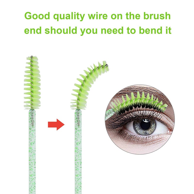 CHEFBEE 100PCS Disposable Eyelash Brush, Mascara Wands Makeup Brushes Applicators Kits for Eyelash Extensions and Eyebrow with Container (Green) - Image 2