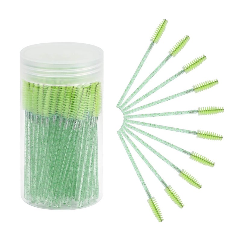 CHEFBEE 100PCS Disposable Eyelash Brush, Mascara Wands Makeup Brushes Applicators Kits for Eyelash Extensions and Eyebrow with Container (Green) - Image 1