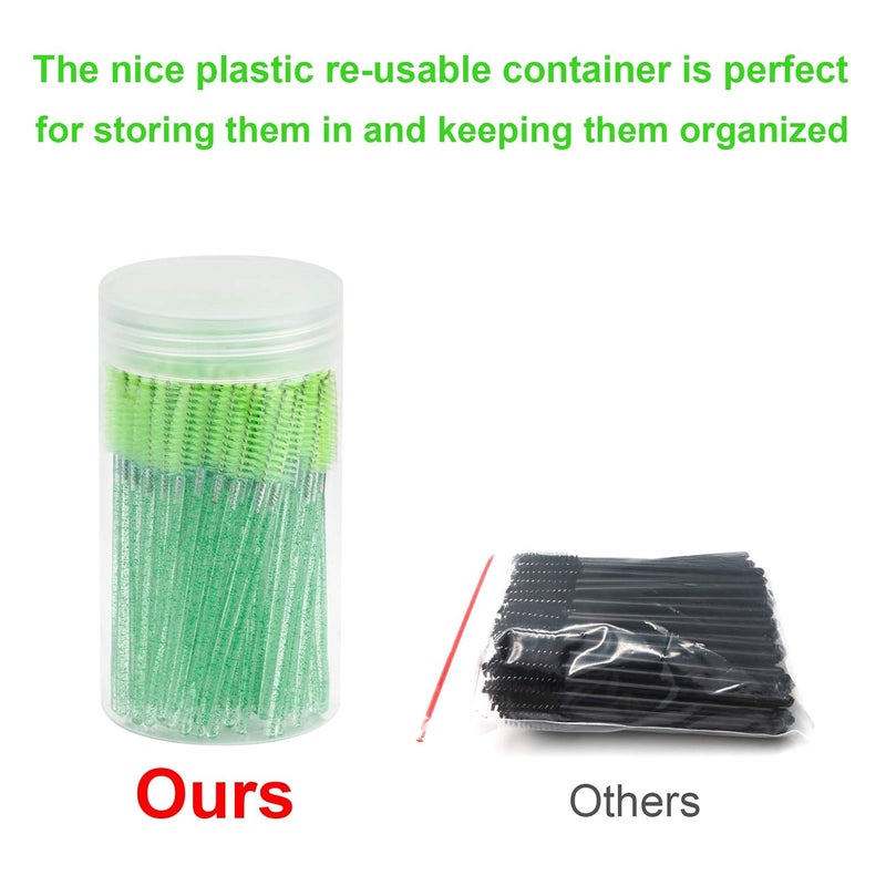 CHEFBEE 100PCS Disposable Eyelash Brush, Mascara Wands Makeup Brushes Applicators Kits for Eyelash Extensions and Eyebrow with Container (Green) - Image 4