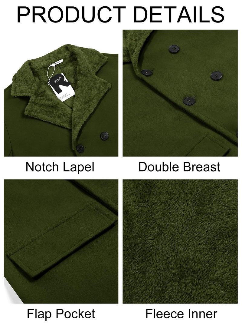 Runcati Mens Trench Coat Double Breasted Notched Collar Fleece Jacket Slim Fit Fall Winter Fuzzy Pea Coats Warm Overcoat - Image 5