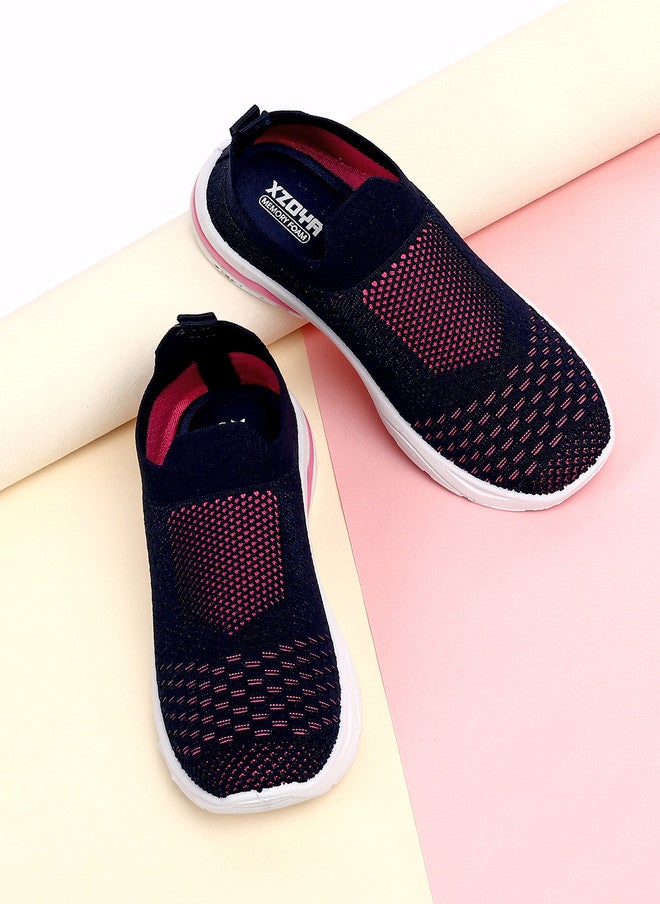 KATS Girls Lightweight Slip-On Sneakers with Perforations in Navy Blue - Image 1