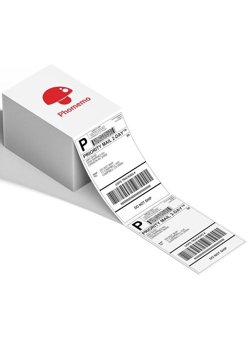 phomemo 4x6 Thermal Direct Shipping Label, 4''x 6'' Fan-Fold Labels, Compatible with Rollo, MUNBYN, Zebra, Fargo Label Printer, 1 Pack of 500 Labels (White) - Image 1