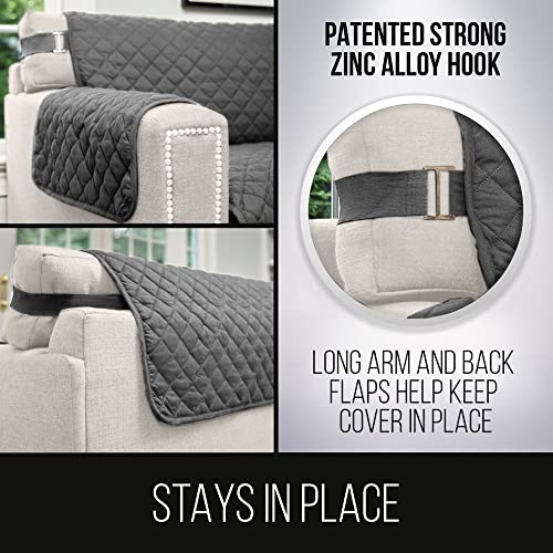 Sofa Shield Couch Slip Cover with Patented Strap, Cushion Protector, US Designed Reversible Stain and Dog Tear Resistant Slipcover, 70 inch Seat, Washable Covers for Dogs Pets Kids, Charcoal - Image 4