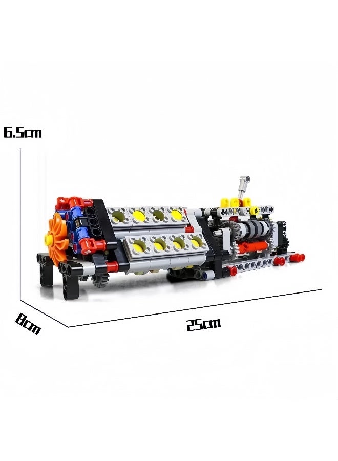 V16 Engine & 6-Speed Transmission Building Blocks Model, Motorized MOC Mechanical Engineering Kit, STEM Educational Toy Compatible with Technic Bricks - Image 2