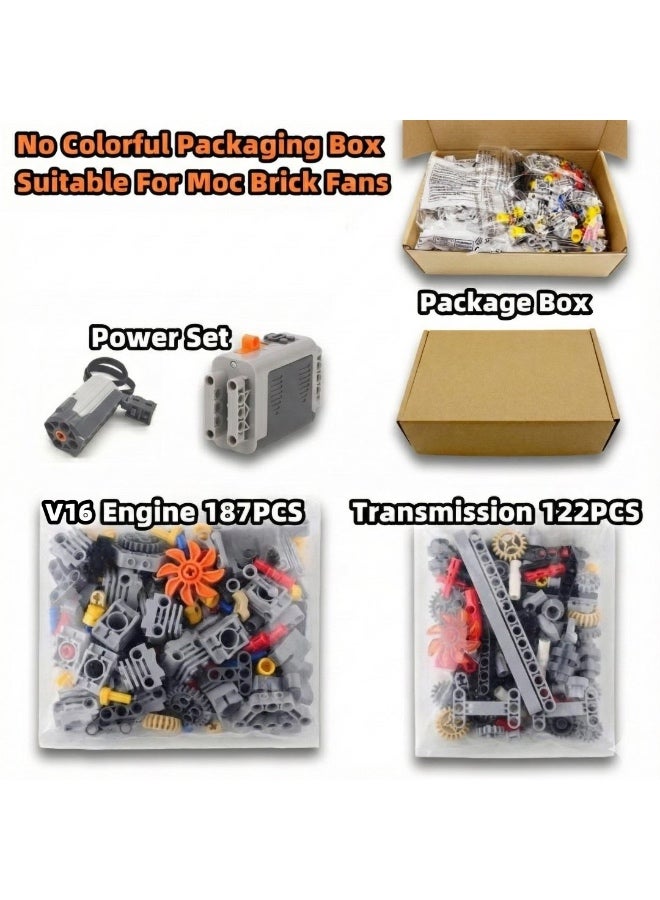 V16 Engine & 6-Speed Transmission Building Blocks Model, Motorized MOC Mechanical Engineering Kit, STEM Educational Toy Compatible with Technic Bricks - Image 3