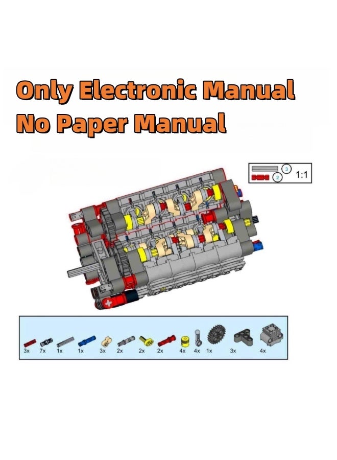 V16 Engine & 6-Speed Transmission Building Blocks Model, Motorized MOC Mechanical Engineering Kit, STEM Educational Toy Compatible with Technic Bricks - Image 4