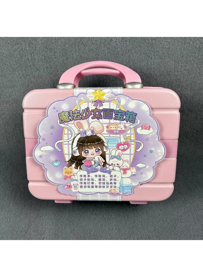 Bluejw Hand Account Suit Gift Box Girl's Heart Cute Hand Account Book Children's Full Set Of Goo Card Stickers Suitcase Surprise Treasure Box - Image 1