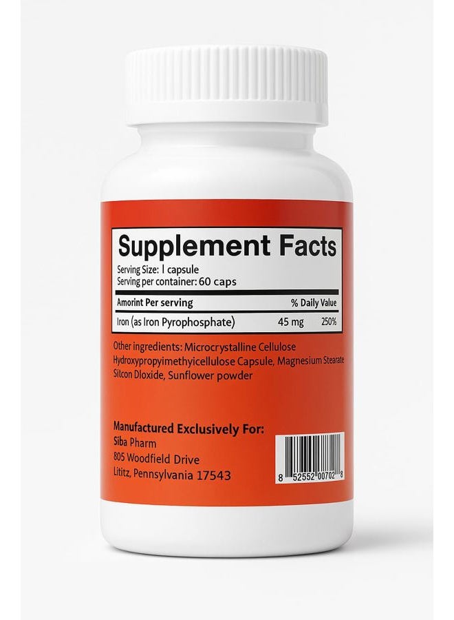 Ferrosom Max Liposomal Iron Supplement 60 Capsules (45mg Pure Elemental Iron) by Siba Pharm | Maximum Absorption Formula | Non GMO, Vegan, Premium Quality | Helps New Blood Cell Production. - Image 5