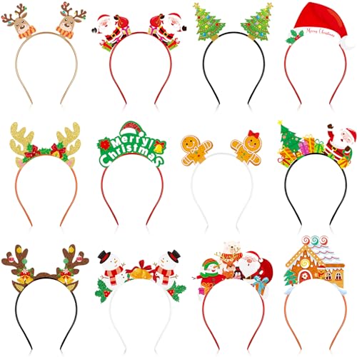 Cindeer 24 Pieces Christmas Party Headbands Felt Xmas Head Boppers Santa Antlers Christmas Tree Snowman Gingerbread Man Headwear for Xmas Party Favors Supplies - Image 1