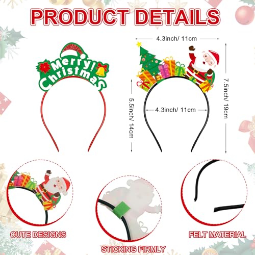 Cindeer 24 Pieces Christmas Party Headbands Felt Xmas Head Boppers Santa Antlers Christmas Tree Snowman Gingerbread Man Headwear for Xmas Party Favors Supplies - Image 5
