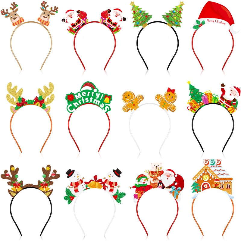 Cindeer 24 Pieces Christmas Party Headbands Felt Xmas Head Boppers Santa Antlers Christmas Tree Snowman Gingerbread Man Headwear for Xmas Party Favors Supplies - Image 3