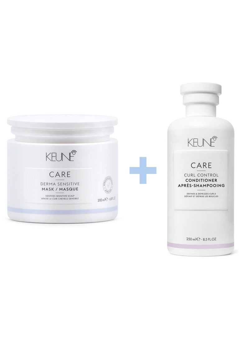 Keune Sensitive Scalp & Curl Care Set – Derma Sensitive Mask 200ml + Curl Control Conditioner 250ml - Image 1